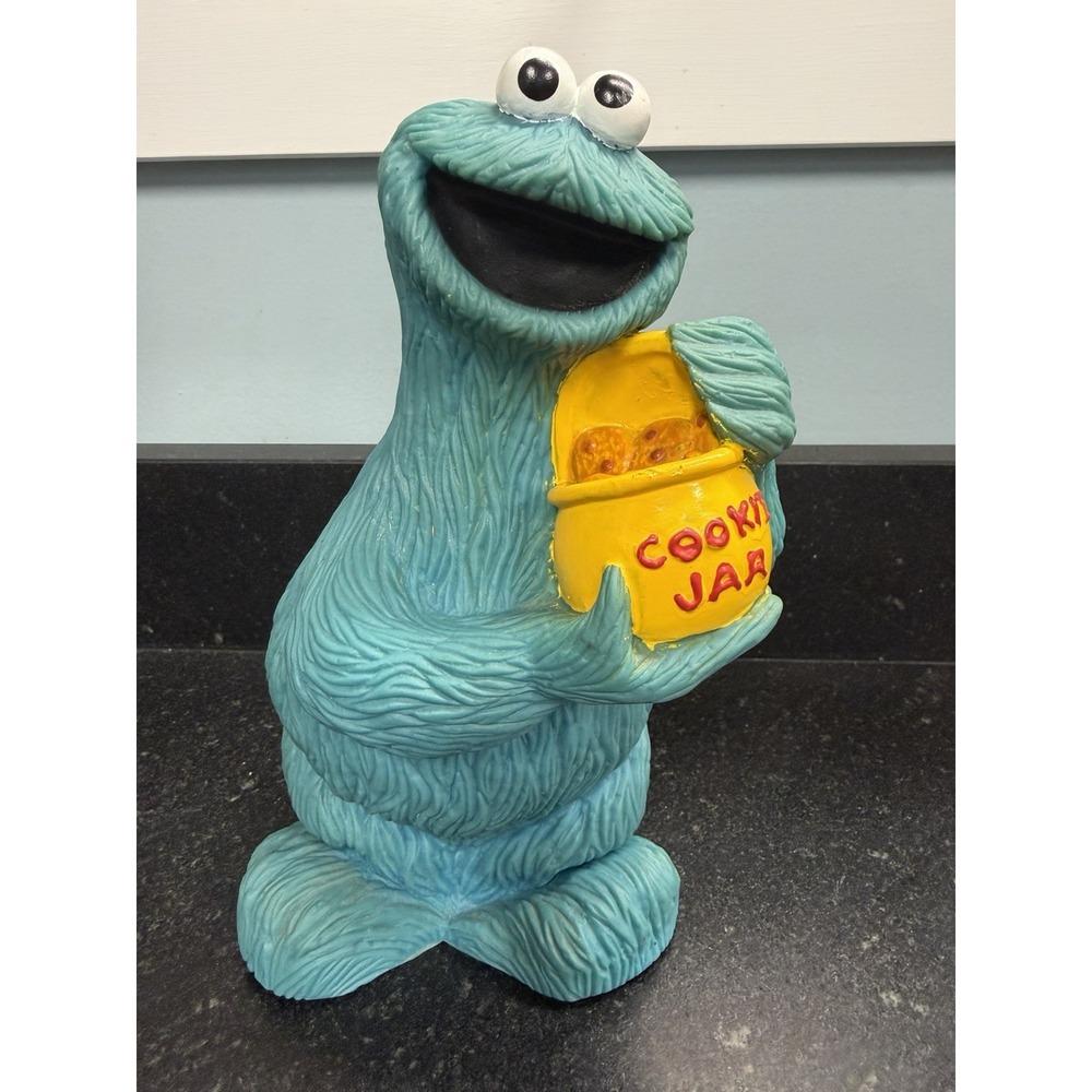 Vtg Rubber Cookie Monster Cookie Jar Bank 9" Sesame Street Illco Toy China